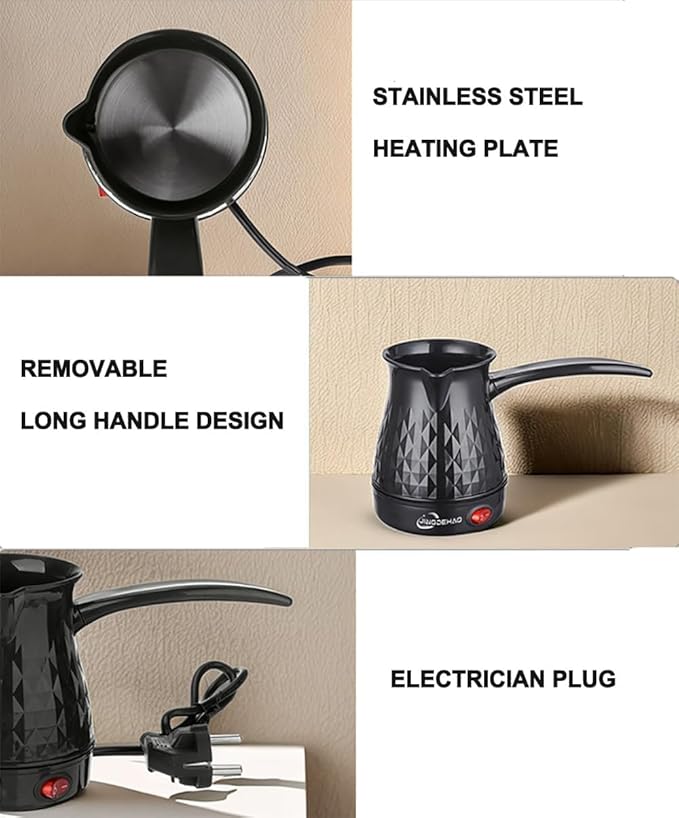 Stainless Steel Coffee Maker Electric Turkish Coffee Pot 0.5L With 600w Heating Plate And Removable Anti Scald Handle Anti-Dry Burn Even Heating - For HomeGreen
