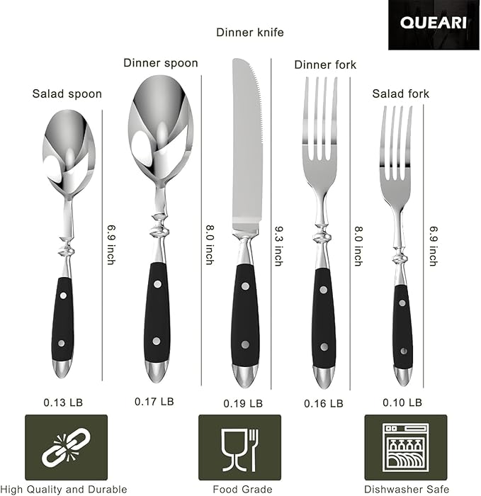Retro 20-Piece Silverware Set Stainless Steel Cutlery Set Vintage Flatware Set with Black Bakelite Handle Dishwasher Safe| Service for 4