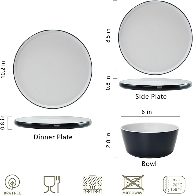 Melamine Dinnerware SetsPlate and Bowl Set for 412 Pcs Dish Set with Lipped EdgesLightweight and Reusable Dishware Sets for CampingDishwasher SafeGood for Housewarming(Navy BlueGray)
