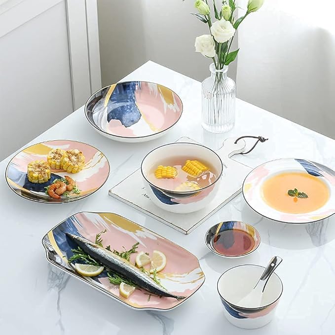 Dinnerware Sets Dish Set23 PcssPorcelain Tableware Set with Plates Bowls and DishColor Flower Ceramic Dinner Set for Home Kitchen and Dinning