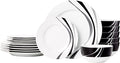 Amazon Basics 18-Piece Complete Kitchen Dinnerware Set Microwave and Dishwasher Safe Plates Dishes Bowls Swirl Heat Resistant Service for 6 Everyday Use
