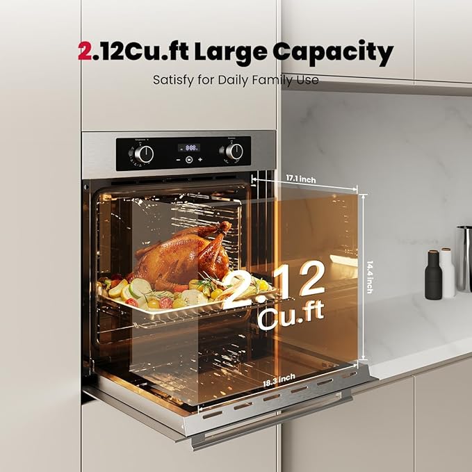 GASLAND 24 Inch Gas Wall Oven ETL Certified Natural Gas Oven Built-in Single Wall Oven with Bake Broil Rotisserie Functions Digital Timer and Convection Fan 120V Cord Plug Stainless Steel
