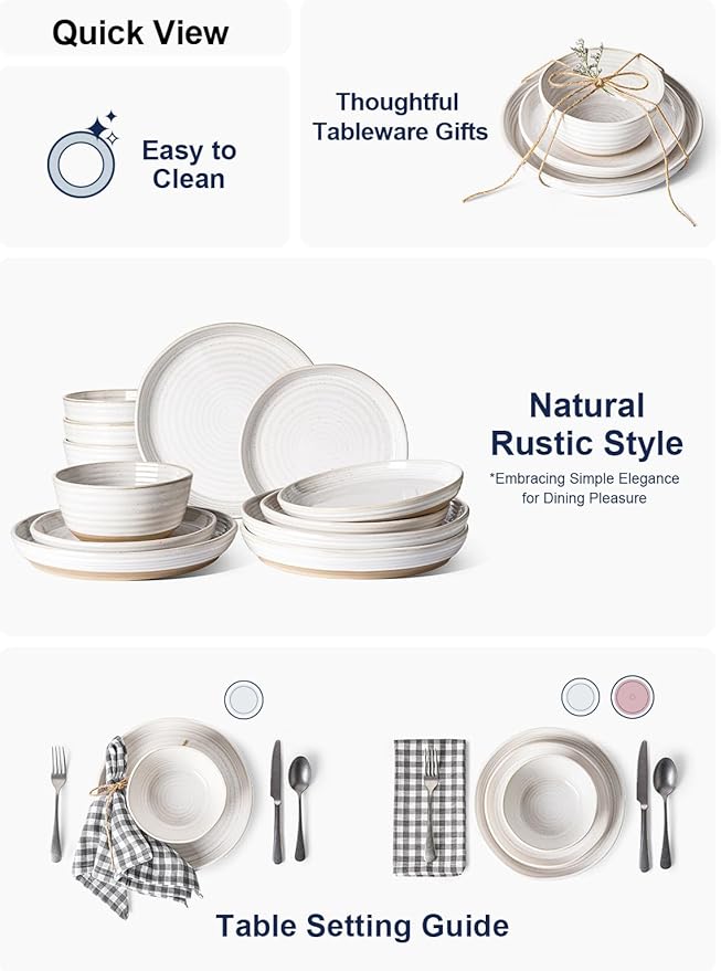 LE TAUCI Dinnerware Sets 12 PCS Ceramic Plates and Bowls Set For Housewarming (28 oz Cereal Bowl+ 8 Salad Dish+10 Dinner Plate) x 4 Oven safe Arctic White