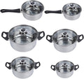Cooking Pot Frying PanCookware Set 12 Piece Kitchen Stainless Steel &amp Pan Sets Induction Safe Saucepan Casserole Pan Glass Lid Pans (A Variety Pack)
