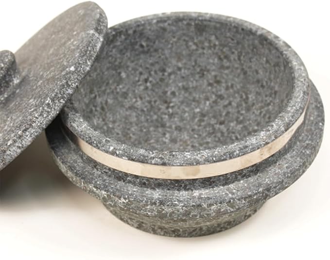 Jangsoo Gopdol Natural Giblet Pot Dolsot Pot with Stone Lid for Nutrition Rice Steamer (Large 7 X 3.5 inch (For 3 People))
