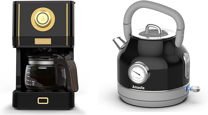 Amaste Black Coffee Maker &amp Black Retro Electric Kettle Set
