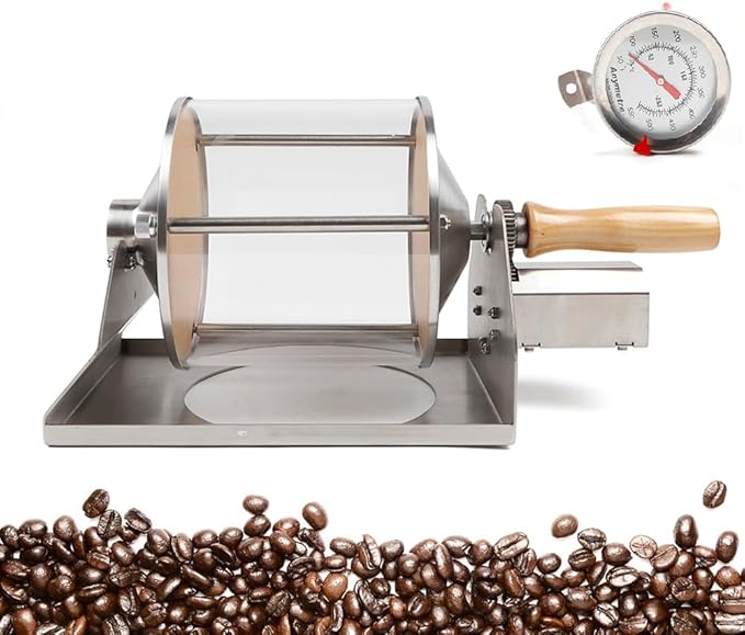Gas-Powered Coffee Bean Roaster Coffee Roaster Gas Burner for Home Use Manual Drum Home Coffee Roasting Machine with Thermometer &amp Chaff Collector for Coffee Enthusiasts