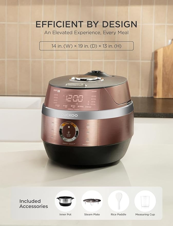 CUCKOO CRP-JHR1009F | 10-Cup (Uncooked) Induction Heating Pressure Rice Cooker | 19 Menu Options Auto-Clean Voice Guide Made in Korea | Copper