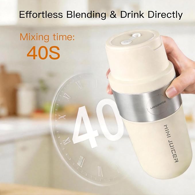 MEGAWISE 12oz Portable Personal Blender Rechargeable Smoothie Maker with Type-C One-Touch Operation for Shakes Protein Drinks &amp Fruit Blending BPA-Free