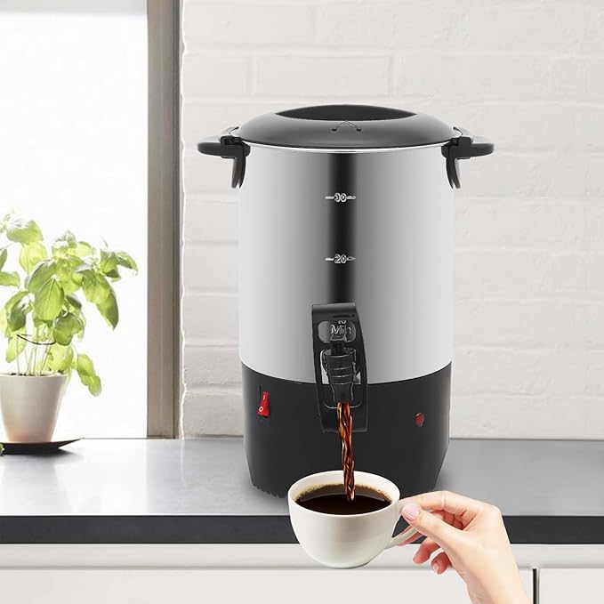 Commercial Coffee Urn Stainless Steel Large Coffee Dispenser 1000w 110v Electric Coffee Maker Urn For Quick Brewing Hot Water Urn W/Handles For Offices Parties Catering (Silver 5L)