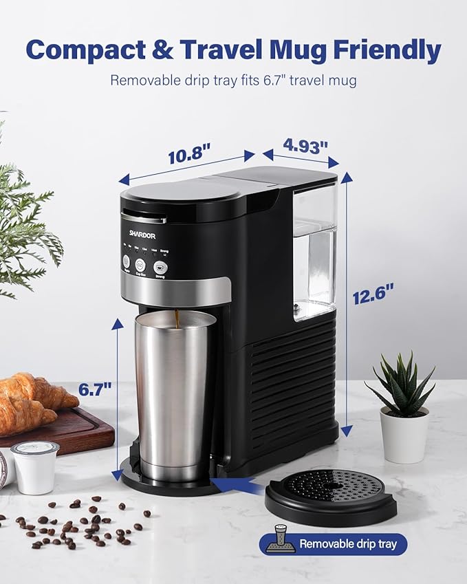 SHARDOR 3 in 1 Single Serve Coffee Maker K Cup Pod Coffee Maker Compatible with Grounds &amp Teas 6 to 14oz Brew Sizes 40oz Removable Water Tank Easy to Use Black