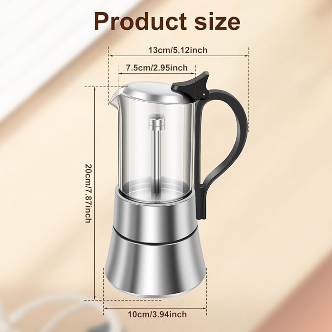 Stovetop Espresso Maker Stovetop Coffee Makers 120ml/4oz Induction Moka Pot Clear Glass Top Stainless Steel Portable Stovetop Espresso and Coffee Maker for Coffee Home