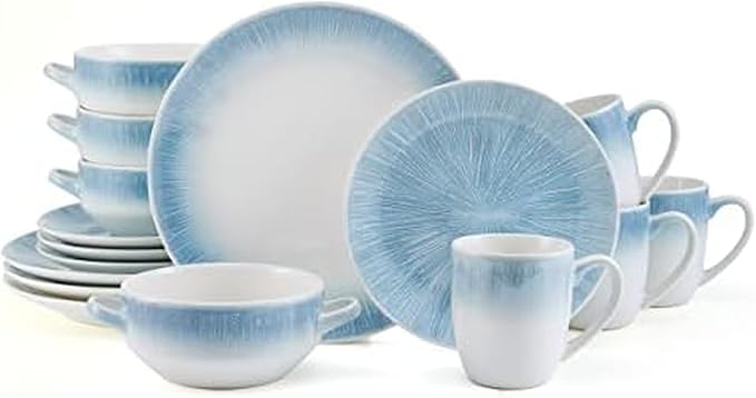 Pfaltzgraff Logan 16 Piece Dinnerware Set Service for 4 Blue Ombre
