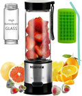 Portable Smoothie blender Glass bottle Mini USB rechargeable 2 battery Handheld Shakes blend Cup USB juicer Cordless Personal smoothies maker mixer (Stainless)
