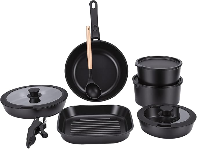 Pssopp Cookware Nonstick Cookware Set with Detachable Handle Dishwasher Safe for Kitchen Cooking Pots and Pans Set Aluminum Removable Handle Pots and Pans