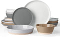 Famiware Saturn 16 Pieces Plates and Double Bowls Sets for 4 Stoneware Dinnerware Set with Pasta Bowl Dish Set with Trim - Chip &amp Scratch Resistant Microwave &amp Dishwasher Safe Multi-color
