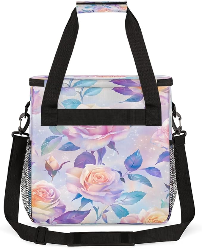 Pink Roses Coffee Maker Carring Bag Travel Carrying Storage Tote Bag Compatible with Keurig K-Mini or K-Mini Plus Portable Single Serve Coffee Brewer Case with Pockets for K-cup Pods