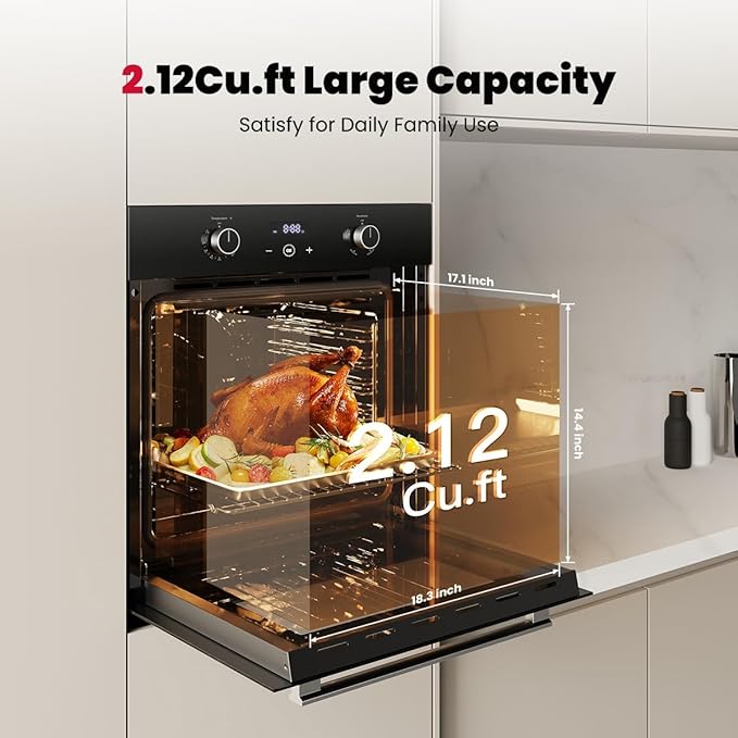 GASLAND 24 Inch Gas Wall Oven ETL Certified Built-in Natural Gas Oven with Convection Rotisserie Bake &amp Broil Digital Timer 120V Plug Easy Clean Single Wall Oven Black