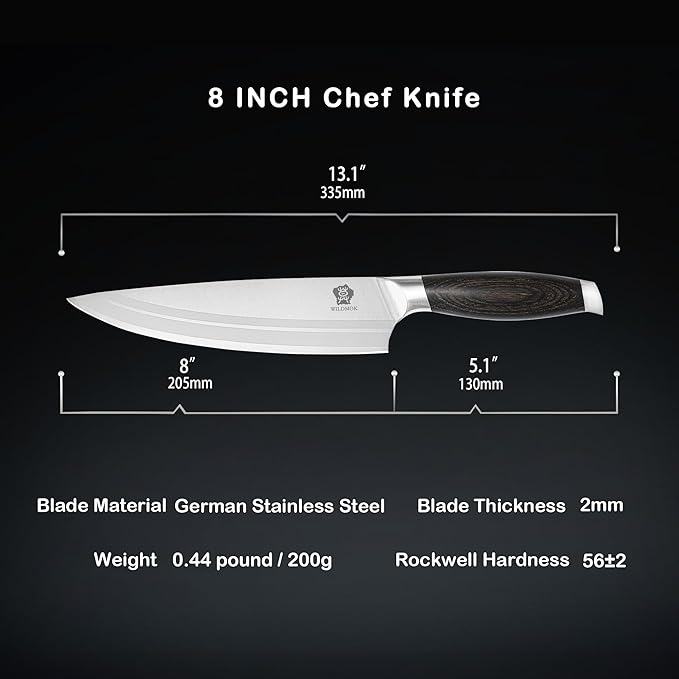 WILDMOK Chef Knife 8 Inch German Steel Kitchen Knives Chef's Knives with Pakka Wood Handle Gift Box
