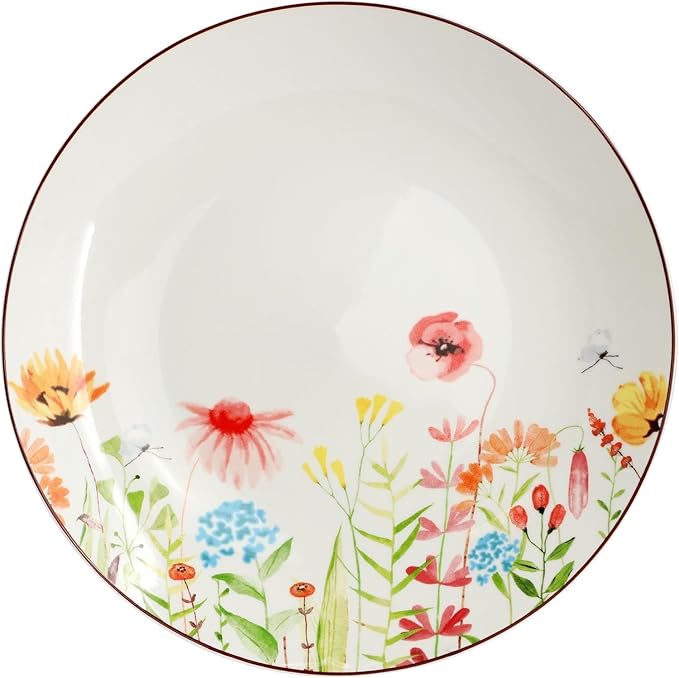 Wildflower Meadow 16 Piece Stoneware Dinnerware Set – White Dinner Plates with Floral Design Bowls and Mugs – Microwave &amp Dishwasher Safe