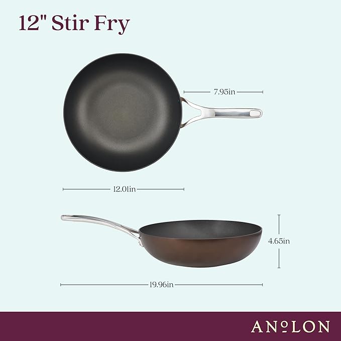 Anolon Nouvelle Copper Hard Anodized Nonstick Wok/Stir Fry Pan/Wok Pan - 12 Inch Sable Brown