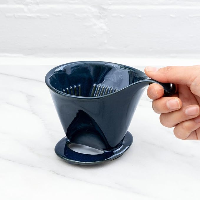 Zero Japan - Bee House Pour Over Coffee Dripper - Lead-Free &amp Cadmium-Free Ceramic Coffee Maker with Elegant Peek Hole Drip Cone Brewer Coffee Gifts Brewing Accessories - Jeans Blue Standard Si
