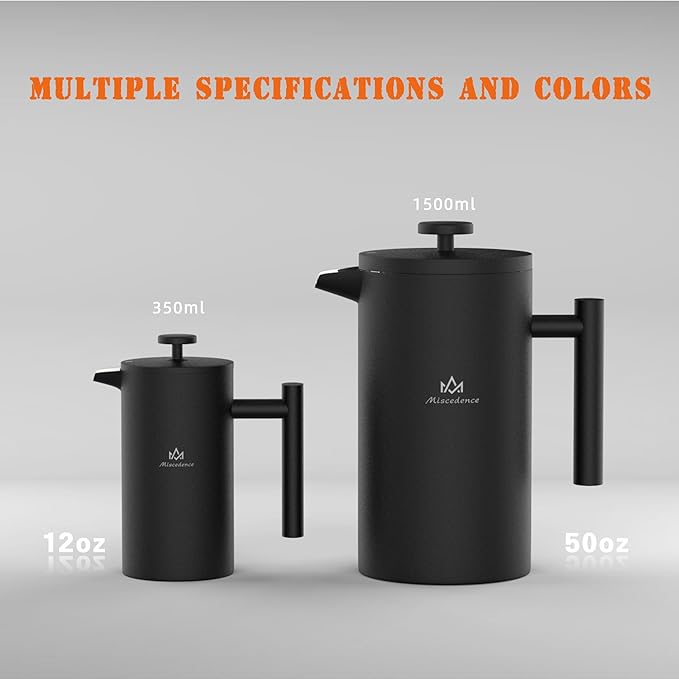 French Press Coffee Maker34OZ Double Wall Vacuum Insulated 304 Stainless Steel (34oz Silver)