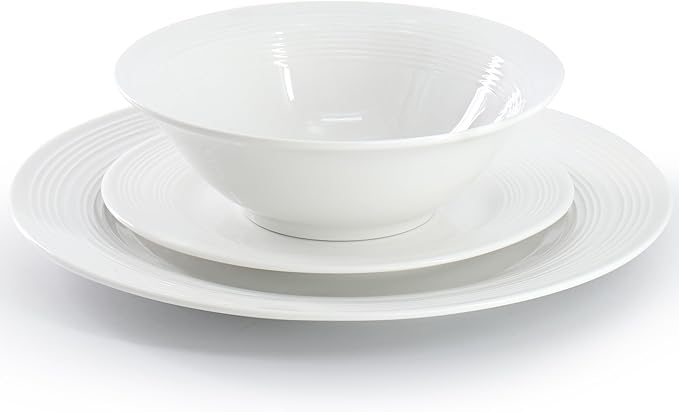 Gibson Home Everyday Embossed 12 Piece Round Ceramic Dinnerware Set in White