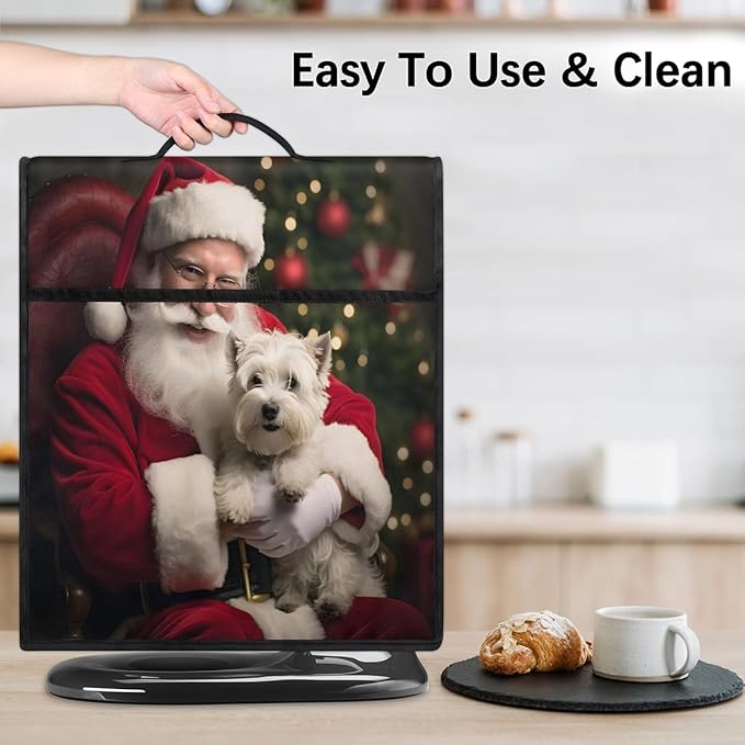 Kitchen Aid Mixer Cover Christmas Santa Puppy Stand Mixer Cover Compatible with 6-8 Quarts Stand Mixers Dust Covers with Zipper Pocket Foldable Washable Kitchen Aid Organizer Bag
