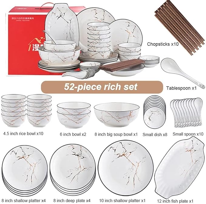 52 Piece Ceramic Dinnerware Set For Hotel Dinners And Family Banquets Plate Set