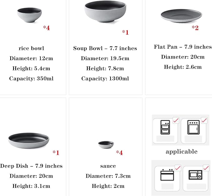 Dinner Set for 4 People 12PCS Stoneware Dinnerware Set Ceramic Plate Bowl Set Dishwasher Microwave &amp Oven Safe Tableware Set for Banquet Wedding Gifts