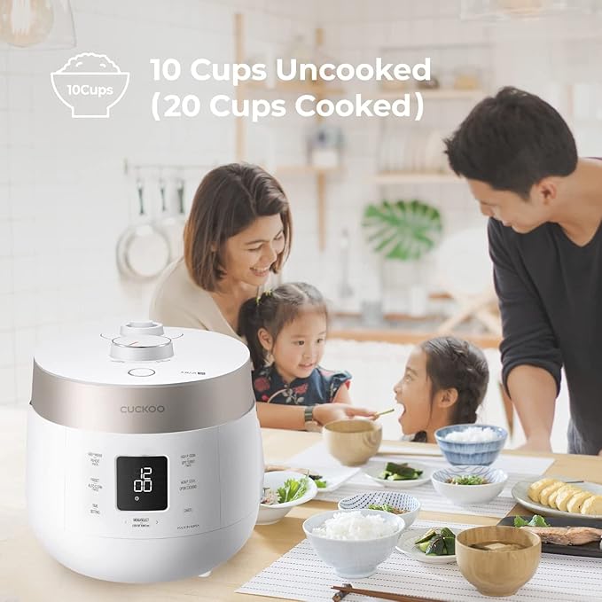 CUCKOO CRP-ST1009F | 10-Cup (Uncooked) Twin Pressure Rice Cooker &amp Warmer | 12 Menu Options: High/Non-Pressure Steam &amp More Made in Korea Gray (Renewed) (Renewed)