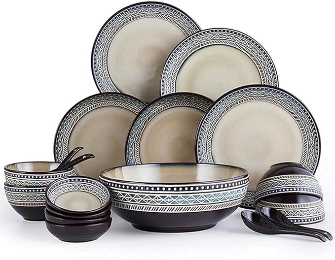 Dinnerware Set Luxury Family Dinner Service Set Dinnerware Sets Porcelain Dish Sets Including Bowl Set/Dessert Plates/Soup Plates/Dinner Plates/Saucers18 Piece Set