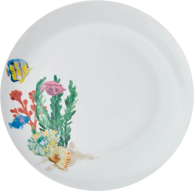 White Ocean Theme Ceramic Dinnerware Set 12-Piece Orange Fish Pattern Dishwasher Microwave Safe Ideal for Family Daily Dining &amp Friend Gatherings 4-Person Set