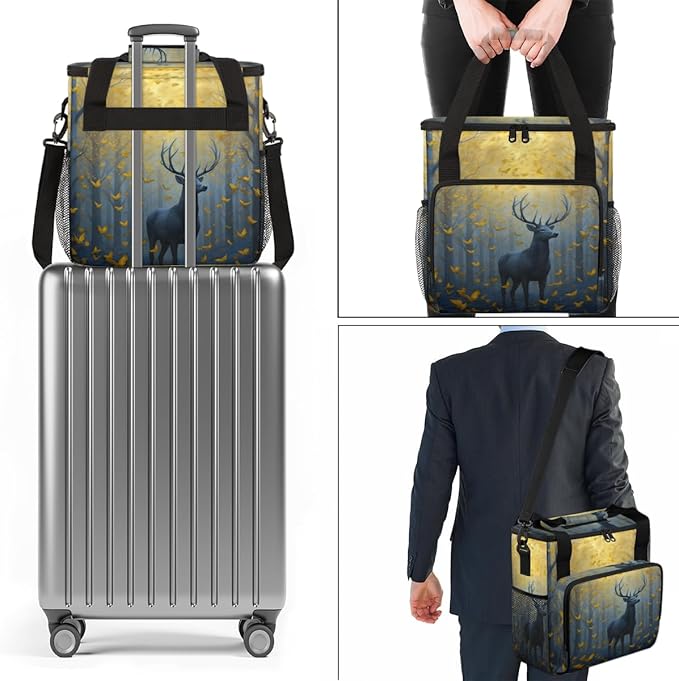 Forest Elk Coffee Maker Carrying Bag Retro Elk Portable Travel Storage Tote Bag Compatible with K-Mini or K-Mini Plus Single Serve Coffee Brewer Carrying Case with Multiple Pockets &amp Shoulder St