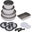 Iris Ohyama ISN-SE12 Frying Pan and Pot Set 12-Piece Set Gas Stove Induction Compatible Lightweight Easy Care Removable Handle Diamond Coat Diamond Coated Pan White/Marble