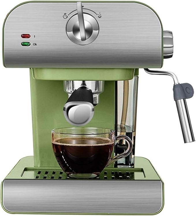 Retro Green Semi-Automatic Espresso Coffee Machine with Milk Frother - 20 Bar Pressure for Home and Office Use