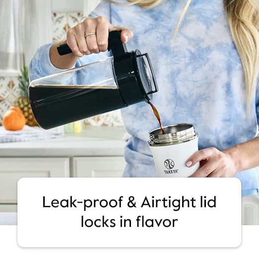 Takeya Tritan Cold Brew Coffee Maker - Airtight Pitcher with Leak-Free Lid - BPA-Free Cold Brew Maker with Silicone Handle - Dishwasher-Safe Pitcher for Homemade Cold Brew - 2 Quart Stone