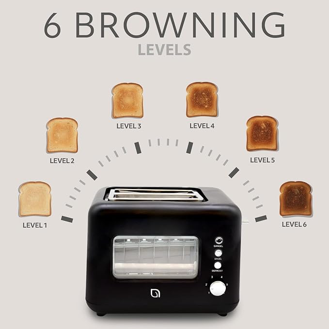 WILLOW Eco Series 2 Slice Toaster with Clear-View Window 6 Shade Settings 900W Retro Toaster with Extra Wide Slots + Bagel Cancel &amp Defrost Buttons 2 Slice Toasters w Crumb Tray for Easy Clea