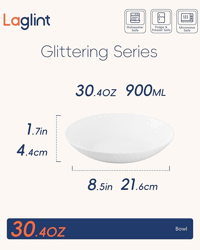 Dinnerware Sets Light &amp Durable 18 Pieces Opal Glass Plates and Bowls Set Dishwasher and Microwave Safe Dish Dinning Ware Thin but Strong Geometric Faceted White