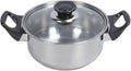 Stainless Steel Cookware Set with Plastic Black Handles Includes Saucepan Stock Pots Non Stick Frying Pan Tea Kettle Complete Kitchen Solution