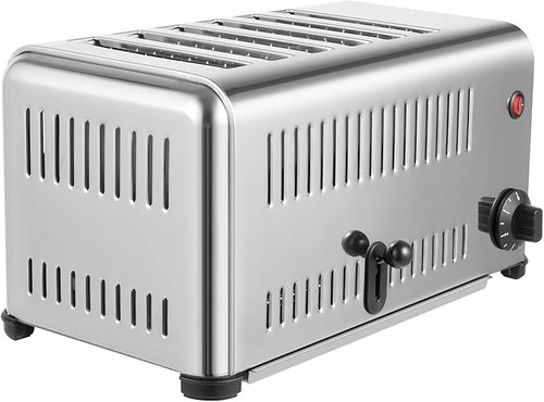 110V 1680W 6-Slot Commercial Pop-Up Electric Toaster 2 Modes Stainless Steel Toaster with 5 Minutes Timier for Restaurant and Home Kitchen