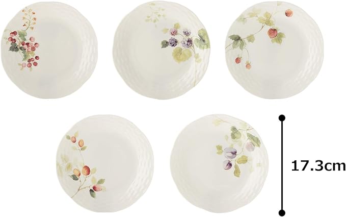 Narumi 96010-21901P Lucy Garden Assorted Plate Set Diameter 6.7 inches (17 cm) Set of 5 Microwave Warm Dishwasher Safe