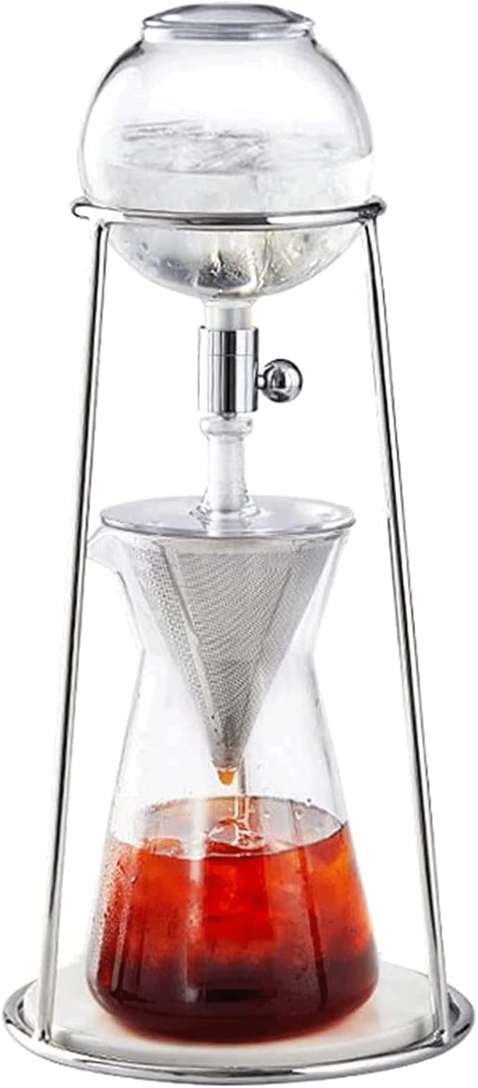 Habiba Iced Drip Coffee Maker Transparent Siphon Coffee Maker Cold Brew Coffee Maker with Stainless Steel Stand 400ml High Borosilicate Glass Top Pot Reusable