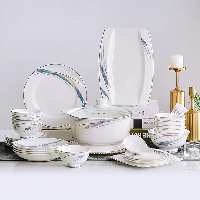 6 People Nordic Style Bone China Dinnerware Set 30 Piece Plate Bowl Set Simple And Elegant Luxury Design Plate Set