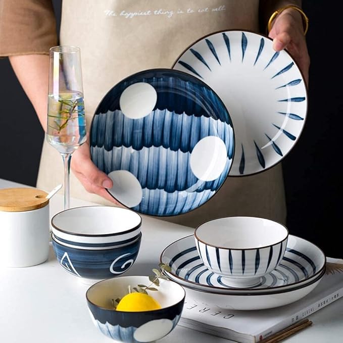 48-Piece Porcelain Dinnerware Sets Service for 8 Combi-Set Tableware Set of Bowls/Dessert Plates/Soup Plates Home Family Party