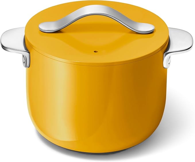 Caraway Petite Cooker - 2 Qt Ceramic Coated Pot - Free From Forever Chemicals - Perfect for Rice Grains or Sauces - Marigold