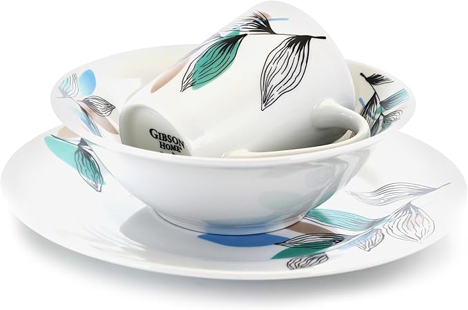 GIBSON Vineyard Blue 12 pc Dinnerware Set Decorated