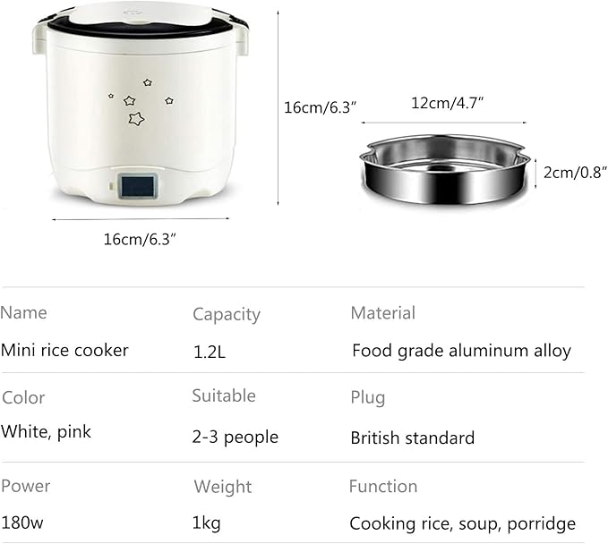 Rice Cooker Mini with Steamer Slow Cooker and Food Steamer Non-Stick Inner Pot Keep Warm Functionality 1.2L UpgradeWhite
