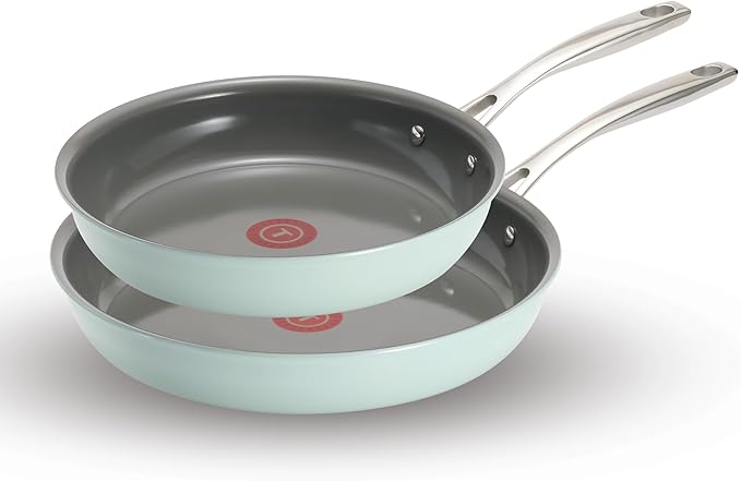T-fal Ceramic Non-Stick Induction 10.5 and 12 Inch 2 piece Frypan Set Mint Green